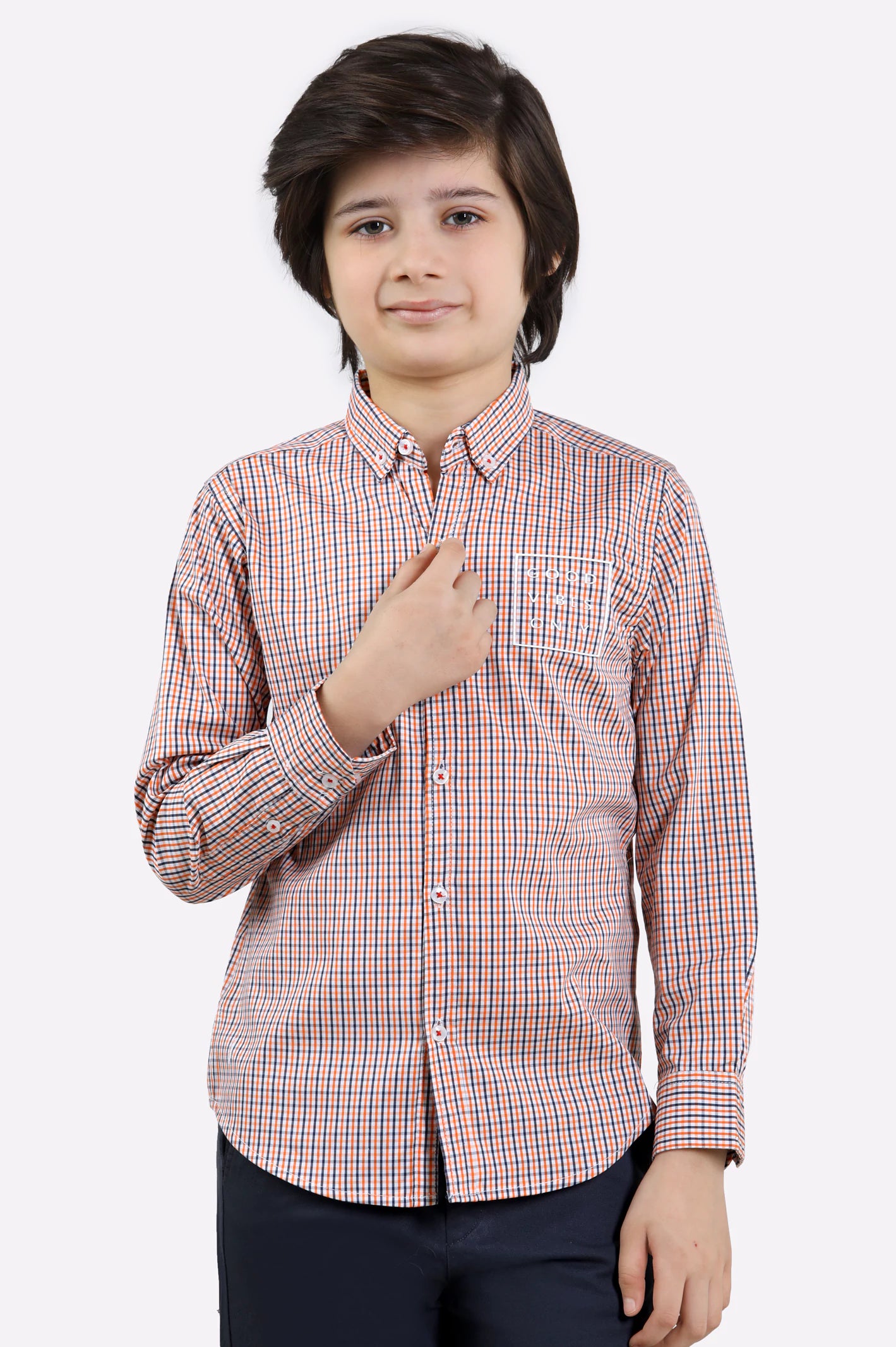 Light Orange Check Casual ShirtPocket Shirts