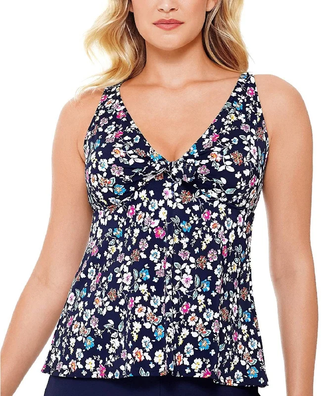 Compression jacketSwim Solutions Women's V-Neck Floral Vintage Bow Tankini Top, Navy, 10