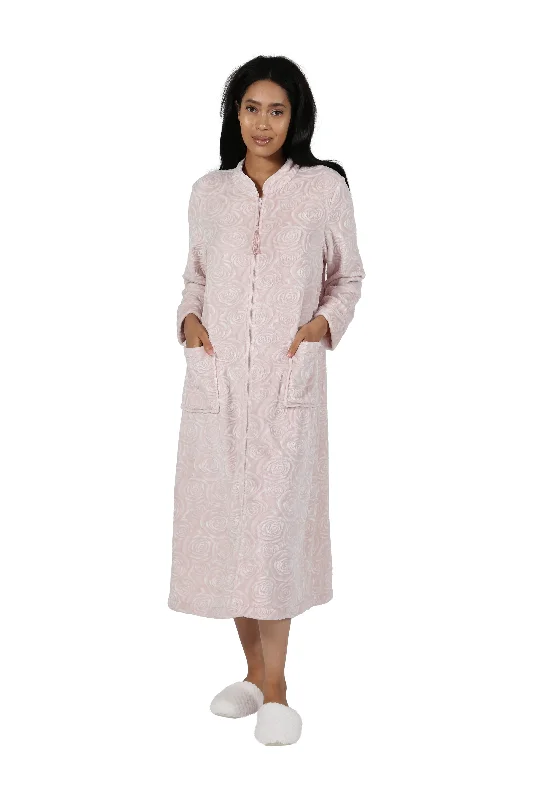 Rose Print Minky Zip Front Fleece Robe