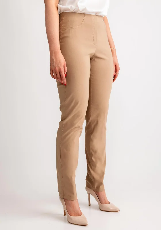 Robell Bella Full Length Stretch Trousers, Sand Beige