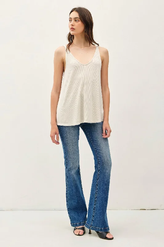 Reflective tankCream Ribbed V-Neck Flowy Tank