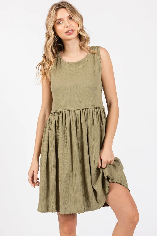 Olive Sleeveless Textured DressSheath Dress