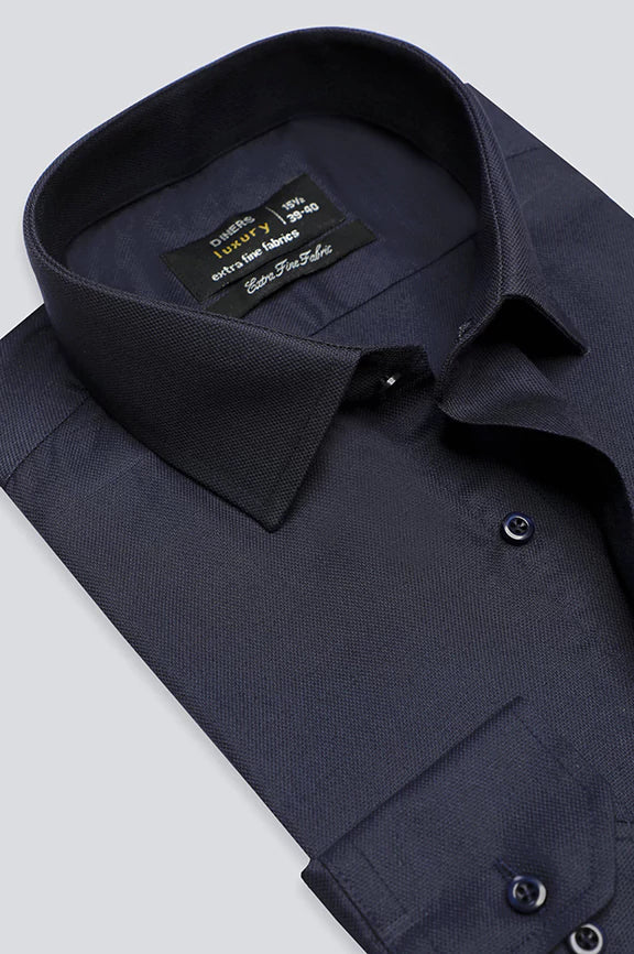 Navy Blue Dobby Textured Formal ShirtBeaded Shirts