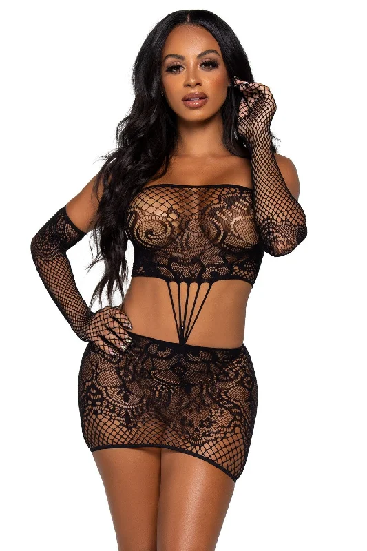 SS-2 Piece Strappy Lace Tube Dress & Matching GlovesGypsy Dress