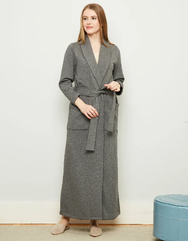 Plush Lined Belted Wrap Robe with Trapunto Stitching Heather