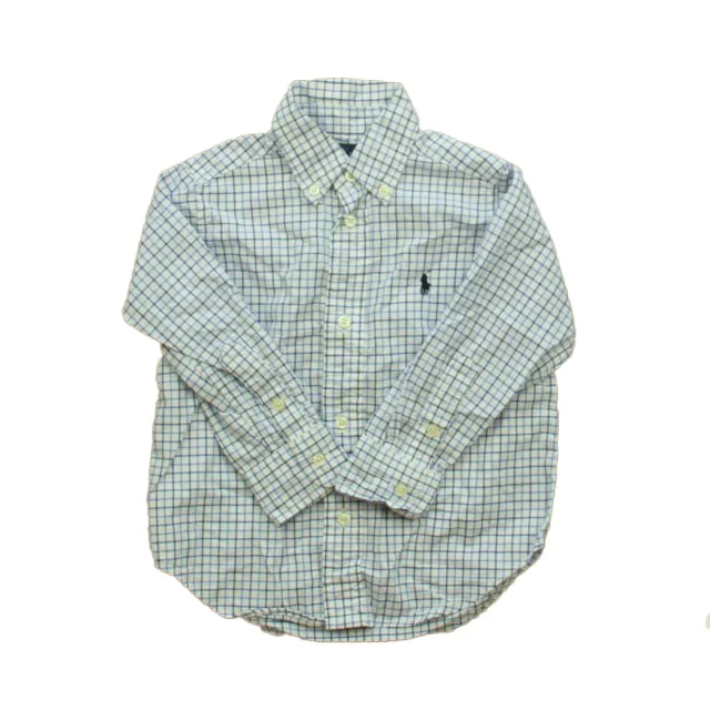 Ralph Lauren Boys White | Blue Button Down Long Sleeve