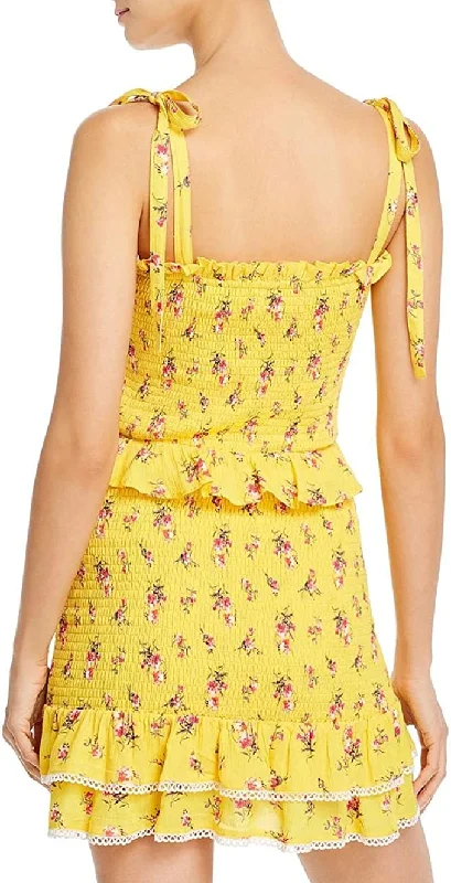 Lightweight teeLost + Wander Women's Mango Tango Smocked Floral Tank Top, Yellow Small