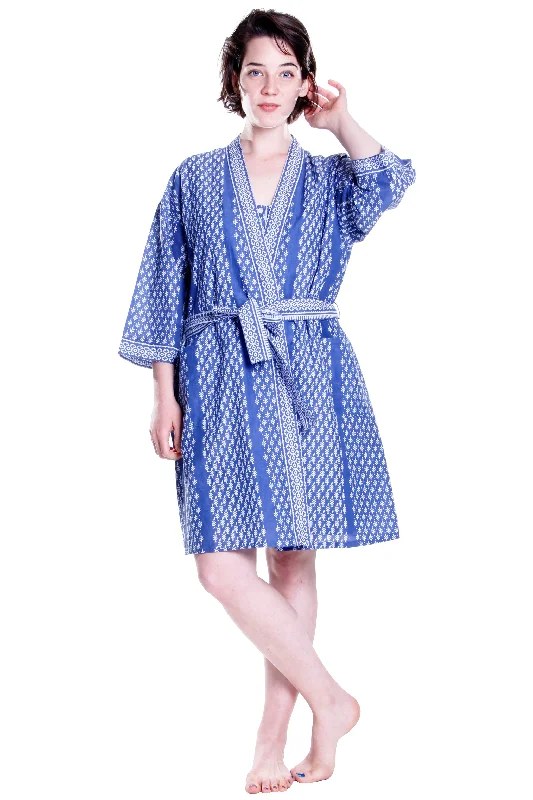 Blue Batik Print Short Cotton Robe