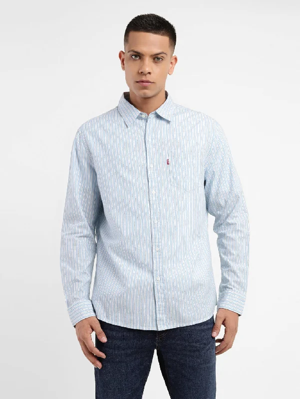 Men's Striped Spread Collar ShirtCamping Shirts