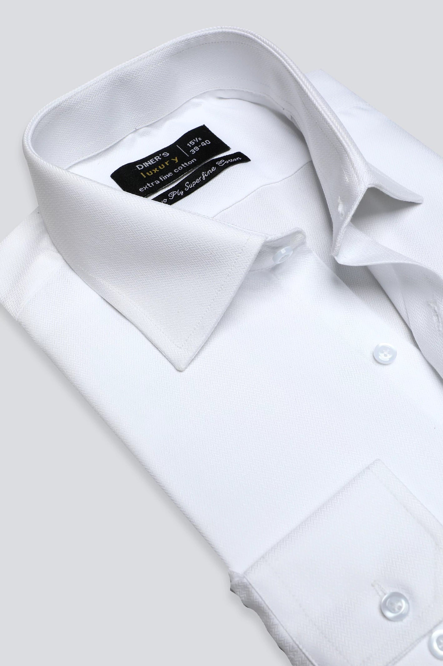 White Herringbone Textured Formal ShirtPolyester Shirts