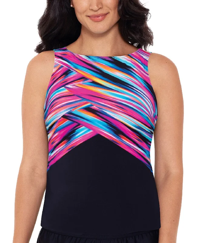 Reflective teeReebok Women's Wrapped In Perfection Printed High-Neck Tankini Top,10