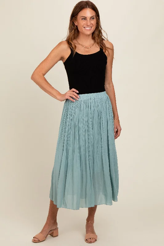 Bridal SkirtBlue Pleated Midi Skirt