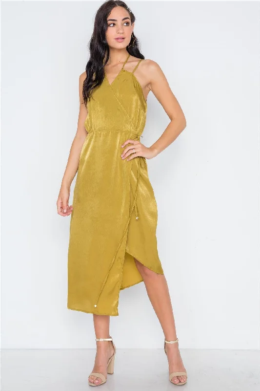 Mustard Asymmetrical Hem Cami Wrap Dress /1-3-2-1Shirt Dress