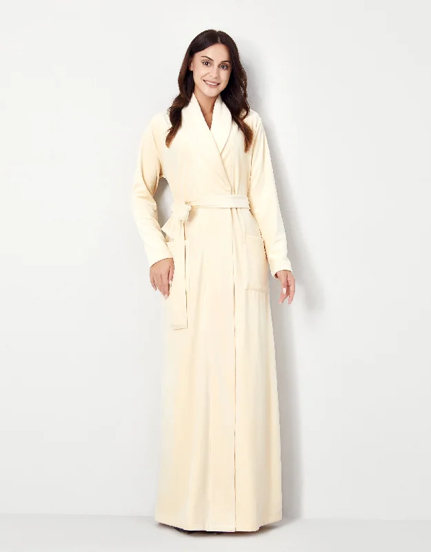 Ultra Soft Plush Velour Belted Shawl Collar Wrap Robe Ivory