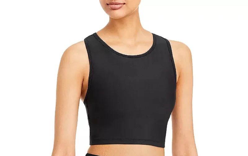 Waterproof teeAQUA Women's Athletic Scoop Neck Longline Solid Sports Bra, Black, M