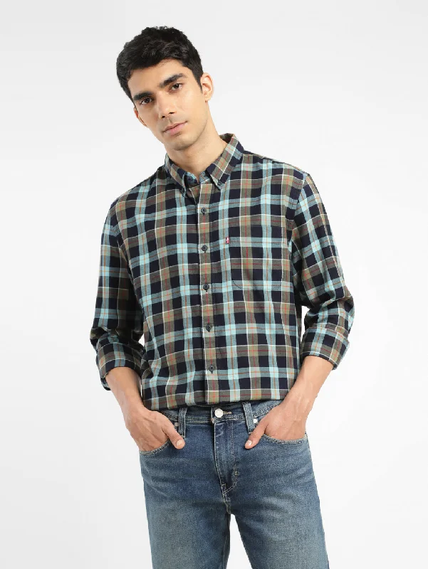 Men's Checkered Spread Collar ShirtBeaded Shirts