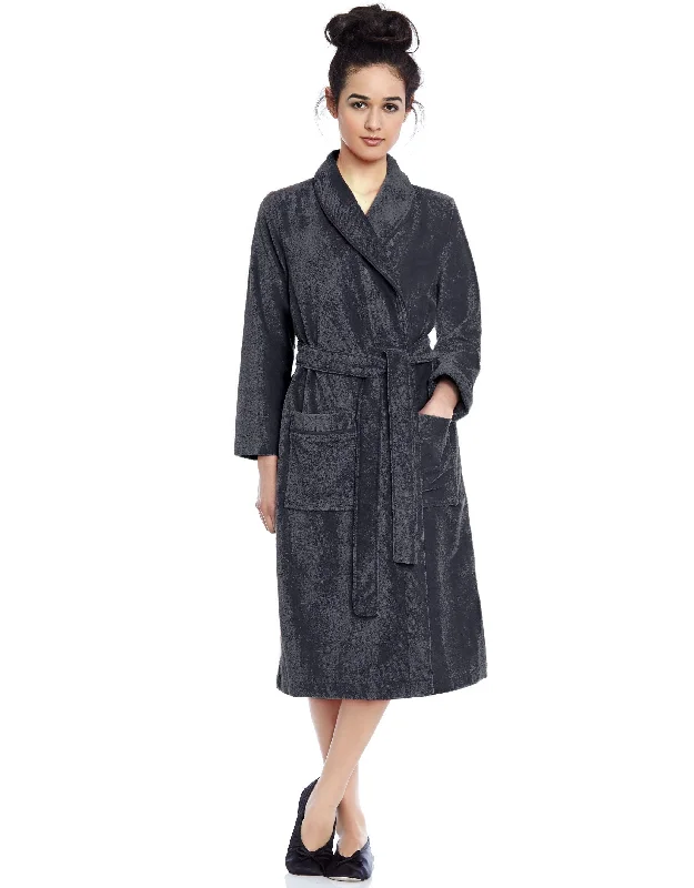 Terry Wrap Short Belted Bathrobe Gray