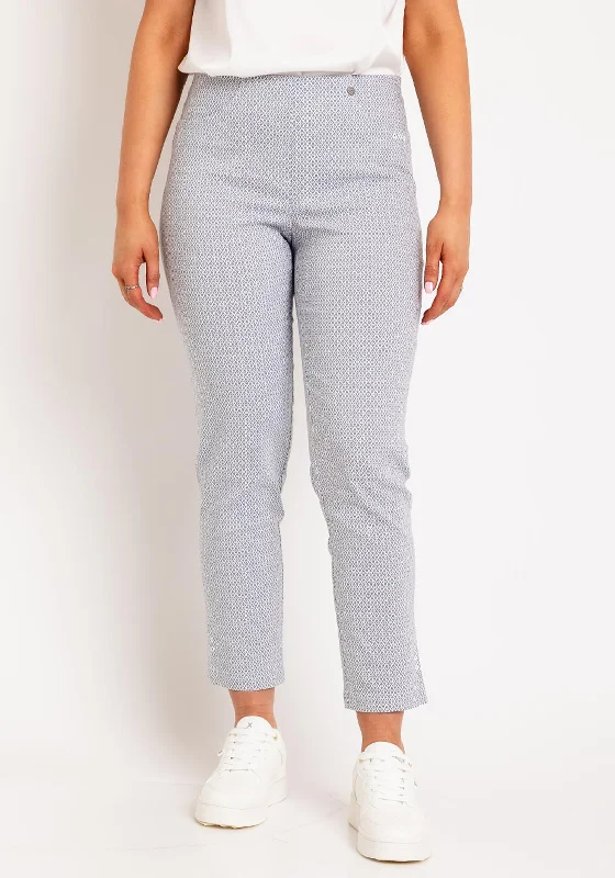 Robell Bella 09 Pattern Ankle Grazer Trousers, Grey & White