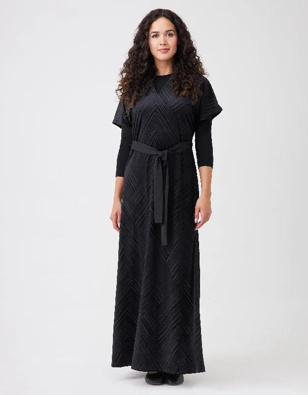 Textured Velvet Maxi Jumper Shabbos Robe with Tie Belt