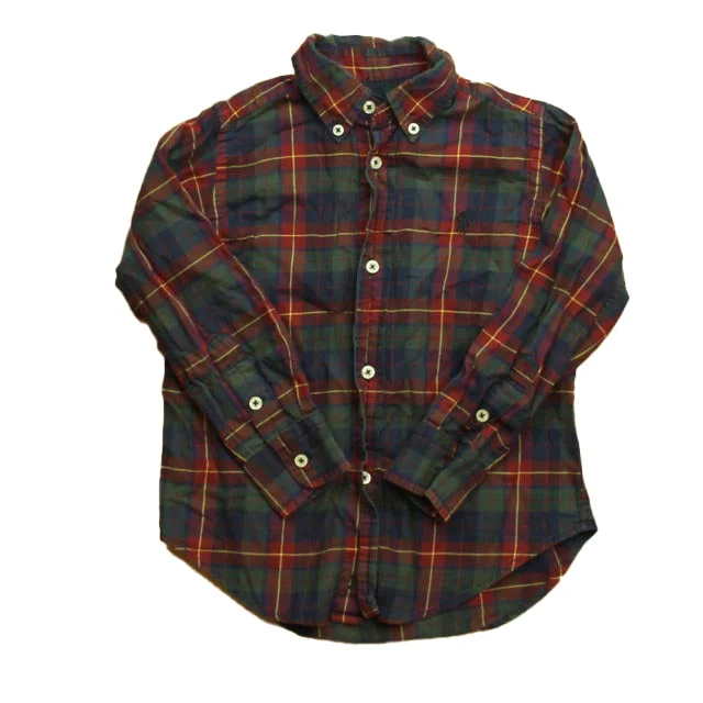 Ralph Lauren Boys Maroon | Green Plaid Button Down Long Sleeve