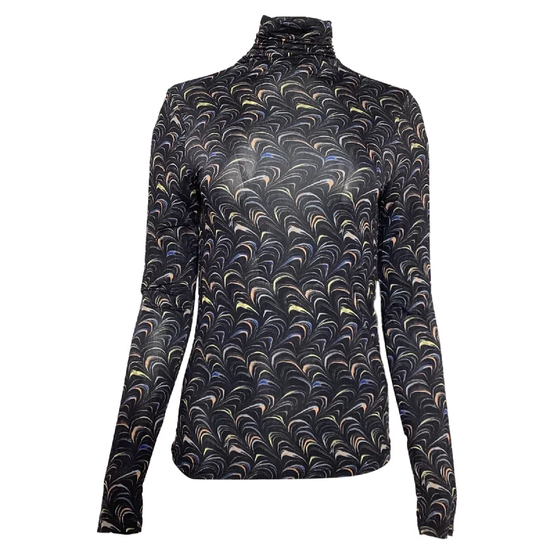 Ulla Johnson Printed Turtleneck Long Sleeve Top in Multicolor Rayon