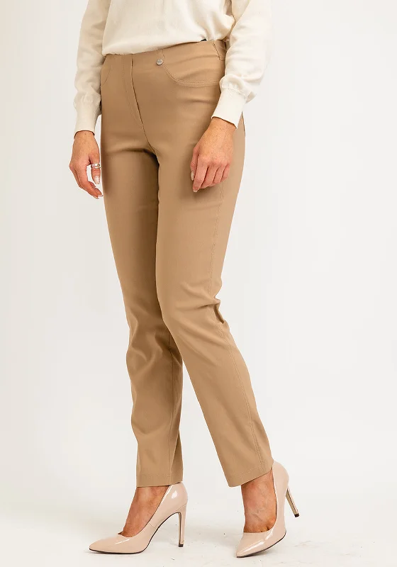 Robell Bella Full Length Slim Leg Trousers, Latte