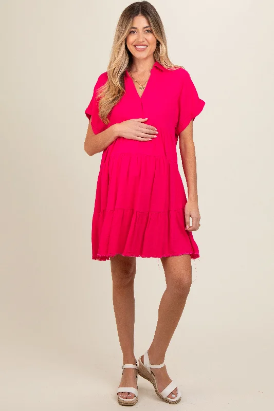 Fuchsia Tiered Linen Maternity DressCocktail Dress