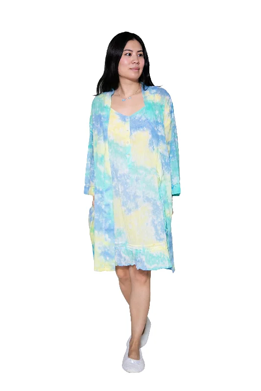 Tie Dye Short Cotton Wrap Robe