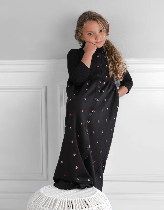 Girls Jersey Button Down Floral Embroidered Maxi Jumper Shabbos Robe with Straps