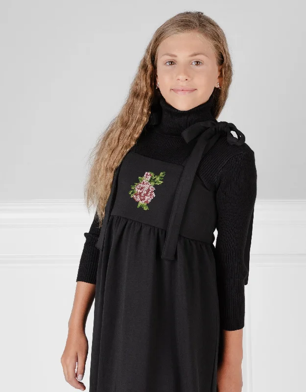 Girls Jersey Maxi Jumper Shabbos Robe with Tapestry Rose