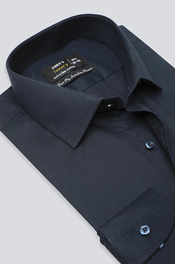 Navy Blue Stripe Textured Formal ShirtDesigner Shirts