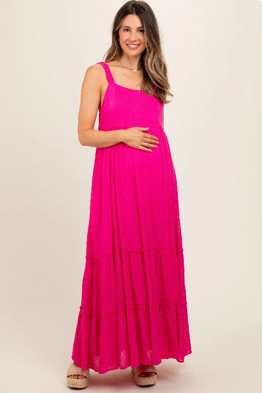 Fuchsia Tiered Maternity Maxi DressEvening Dress