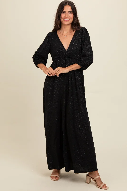 Black Glitter V-Neck Maxi DressBusiness Dress