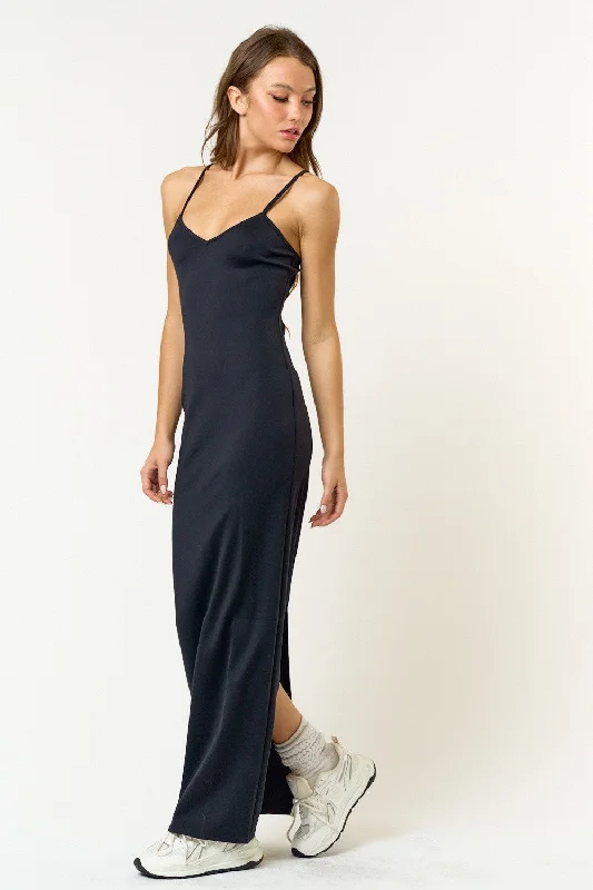 Black Soft Stretch Knit Maxi DressShort-sleeve Dress