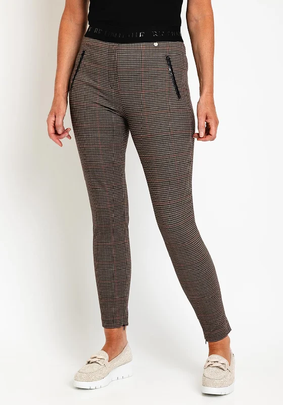 Robell Nelly Full Length Skinny Check Trouser, Brown