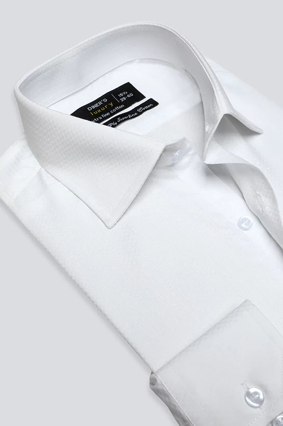 White Chevron Textured Formal ShirtRecycled Fabric Shirts