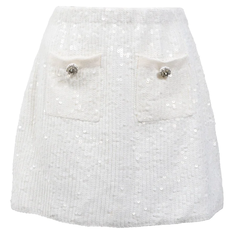 Ruffled SkirtSelf-Portrait Pocket Mini Skirt in White Sequin