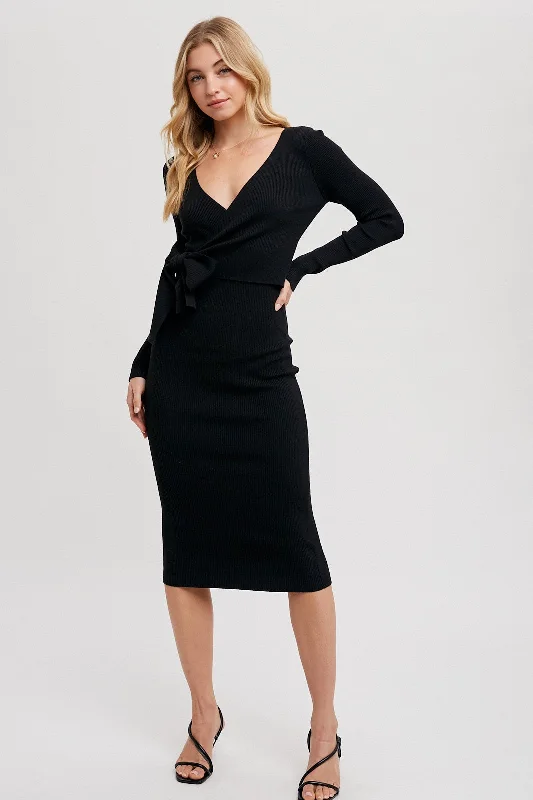 Black Long Sleeve Fitted Dress