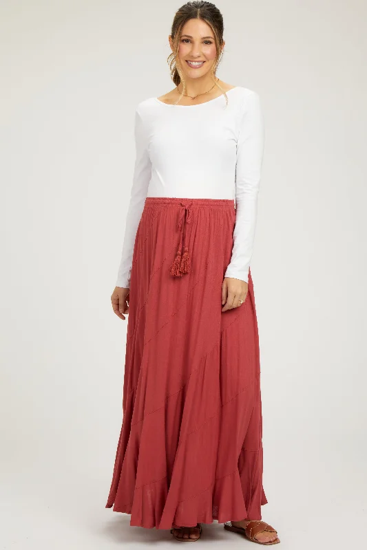 A-line SkirtRed Tassel String Maternity Maxi Skirt