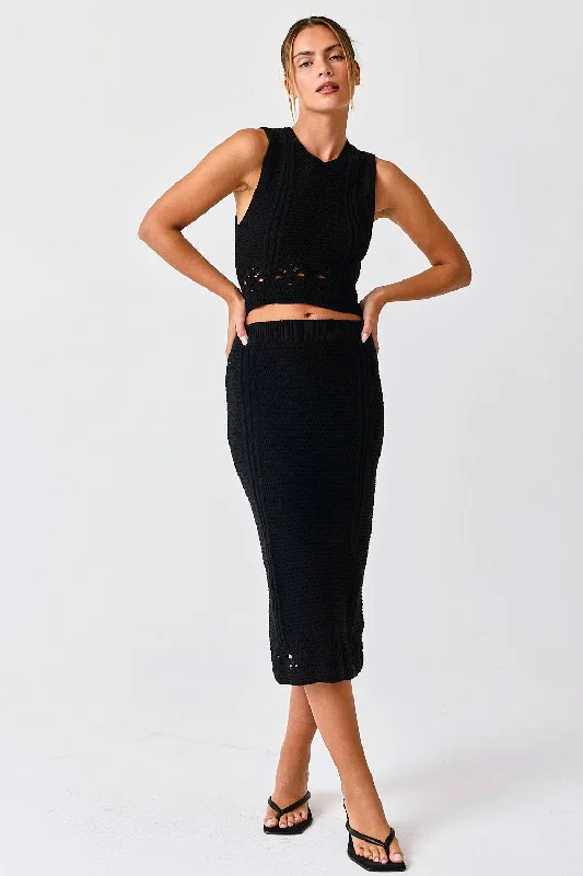 Hoop SkirtBlack Crochet Swimsuit Coverup Top and Skirt Set