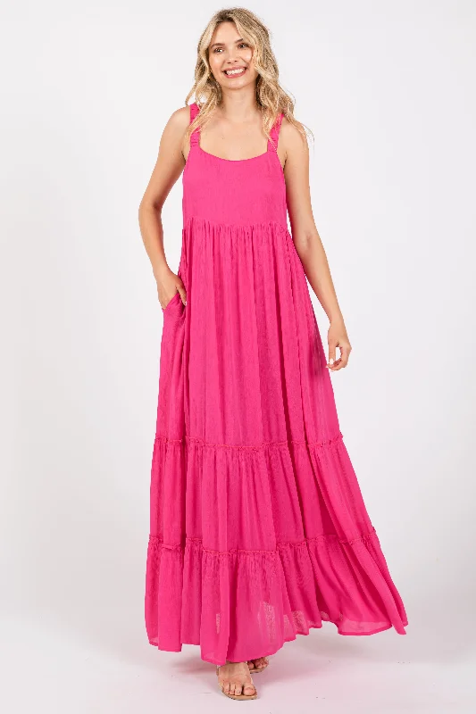 Fuchsia Tiered Maxi DressBall Dress