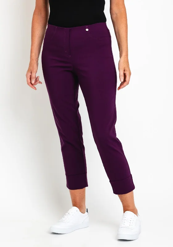 Robell Bella 09 Turn Up Ankle Grazer Trousers, Plum