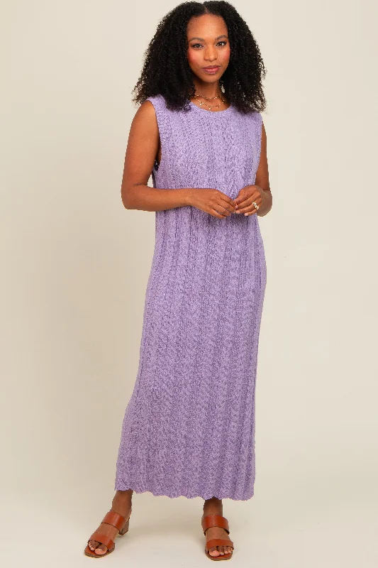 Lavender Ribbed Knit Sleeveless DressOff-the-shoulder Dress