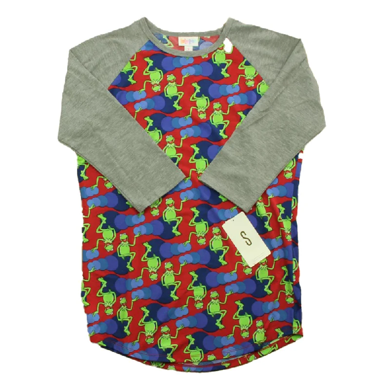 Lula Roe Girls Gray | Red | Green Kermit Long Sleeve T-Shirt Size: Junior Small