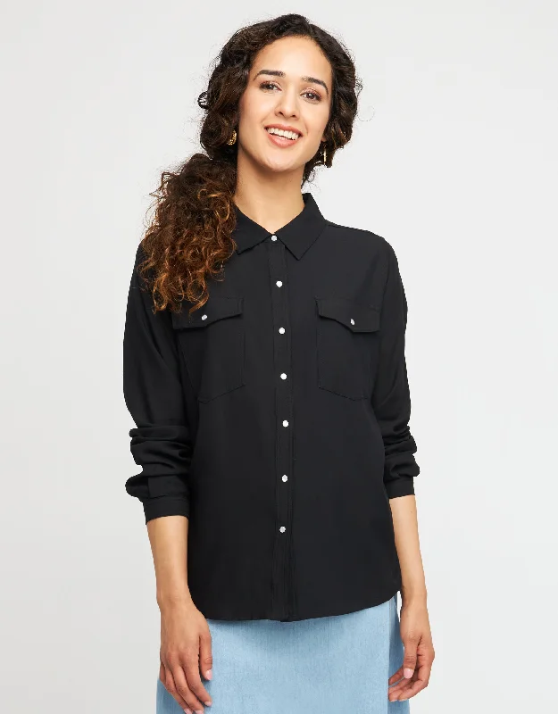 Snap Front Western Shirt BlackDenim Shirts