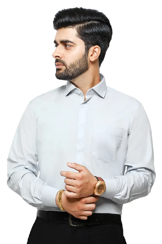 Grey Plain Formal ShirtRibbed Cuff Shirts