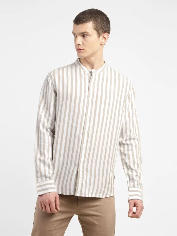 Men's Striped Band Neck ShirtSatin Shirts