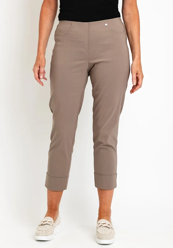 Robell Bella 09 Turn Up Ankle Grazer Trousers, Light Khaki