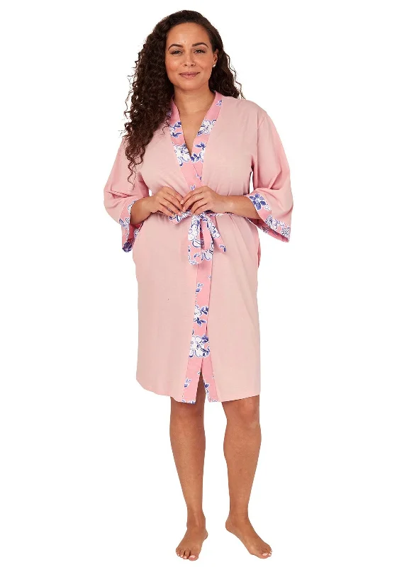 Indigo Sky Floral Trim Robe, Pink