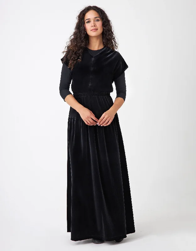 Velvet Poly Back Maxi Jumper Shabbos Robe with Shirred Shoulder Seams